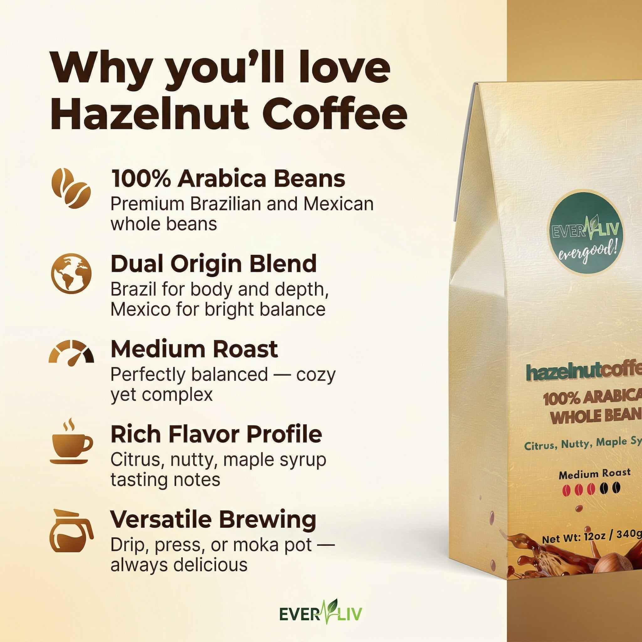 EverLiv Hazelnut Coffee (Medium Roast) - EverLiv LLC