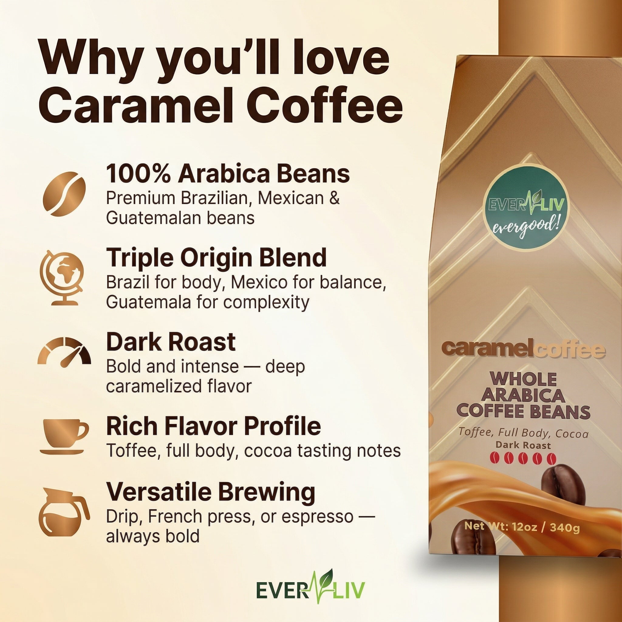 EverLiv Caramel Coffee (Dark Roast) - EverLiv LLC
