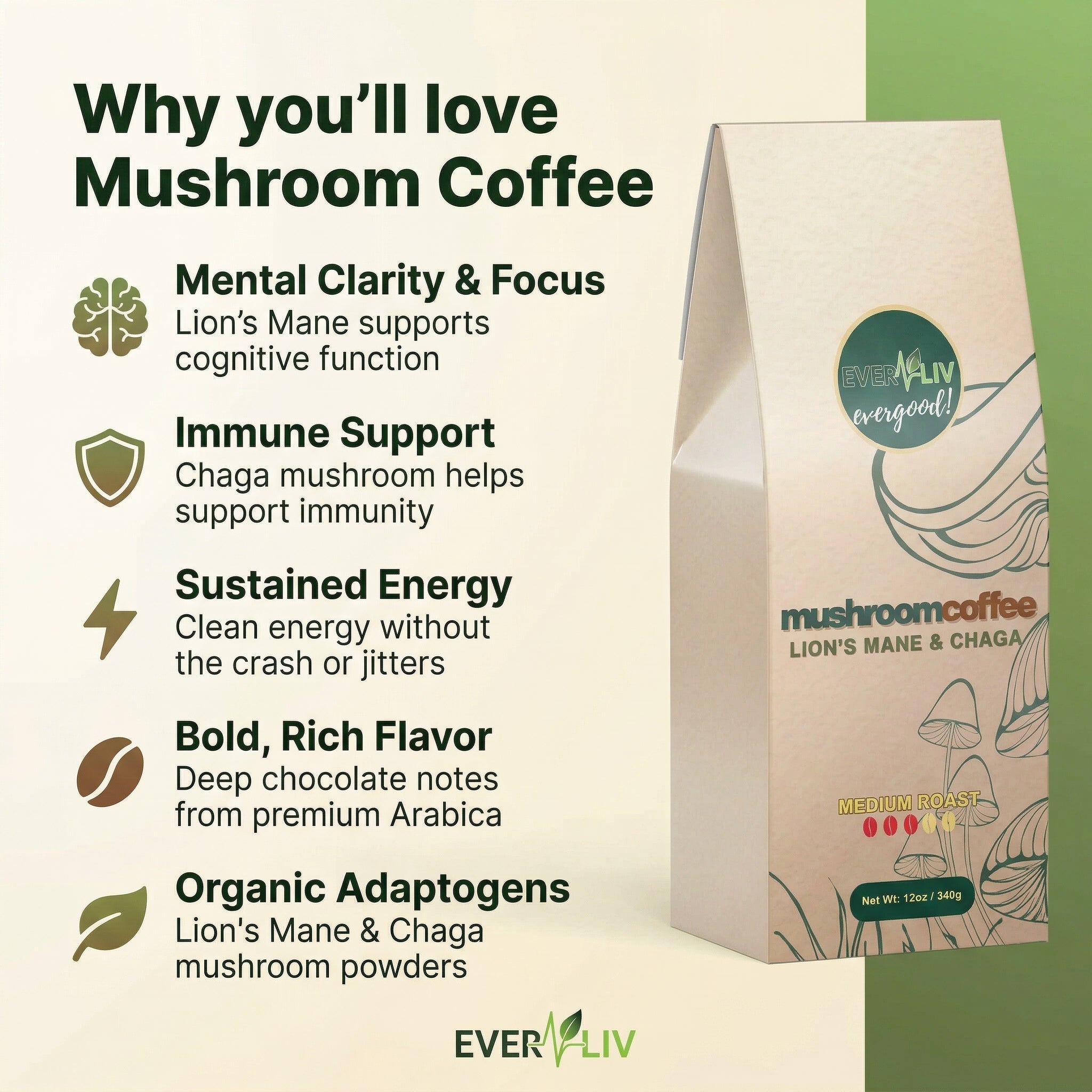 EverLiv Mushroom Coffee (Medium Roast) - EverLiv LLC