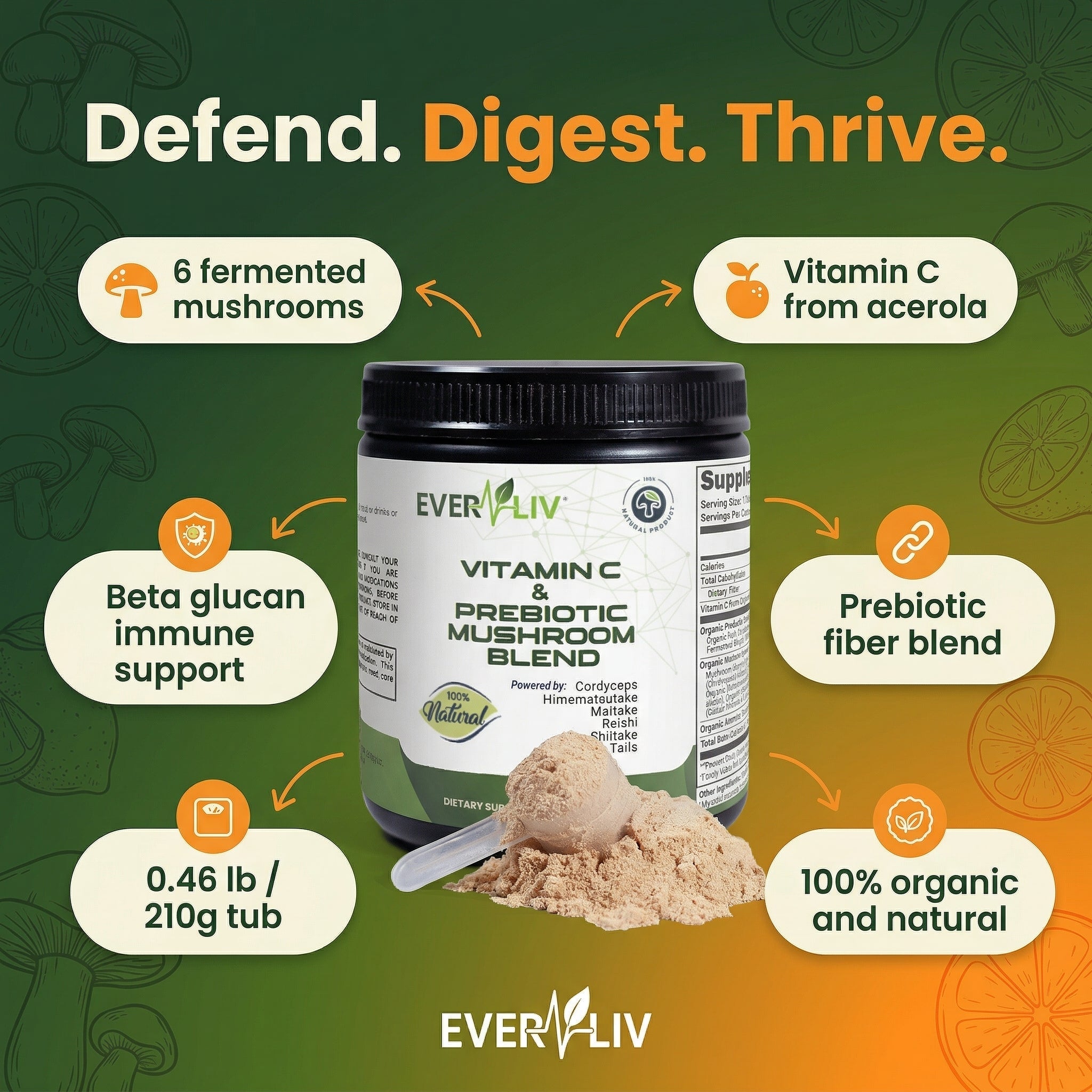 EverLiv - Vitamin C & Prebiotic Mushroom Blend - EverLiv LLC