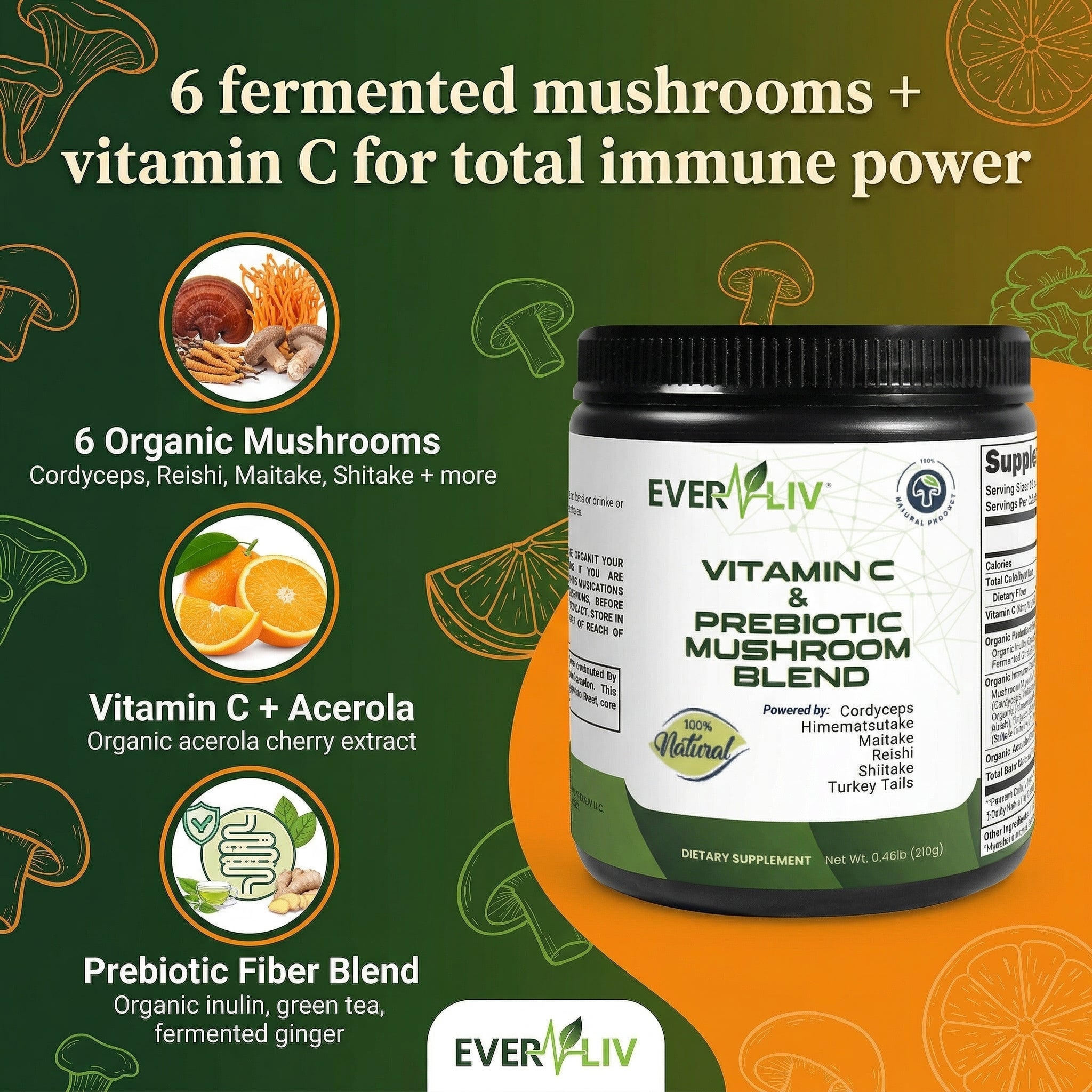 EverLiv - Vitamin C & Prebiotic Mushroom Blend - EverLiv LLC