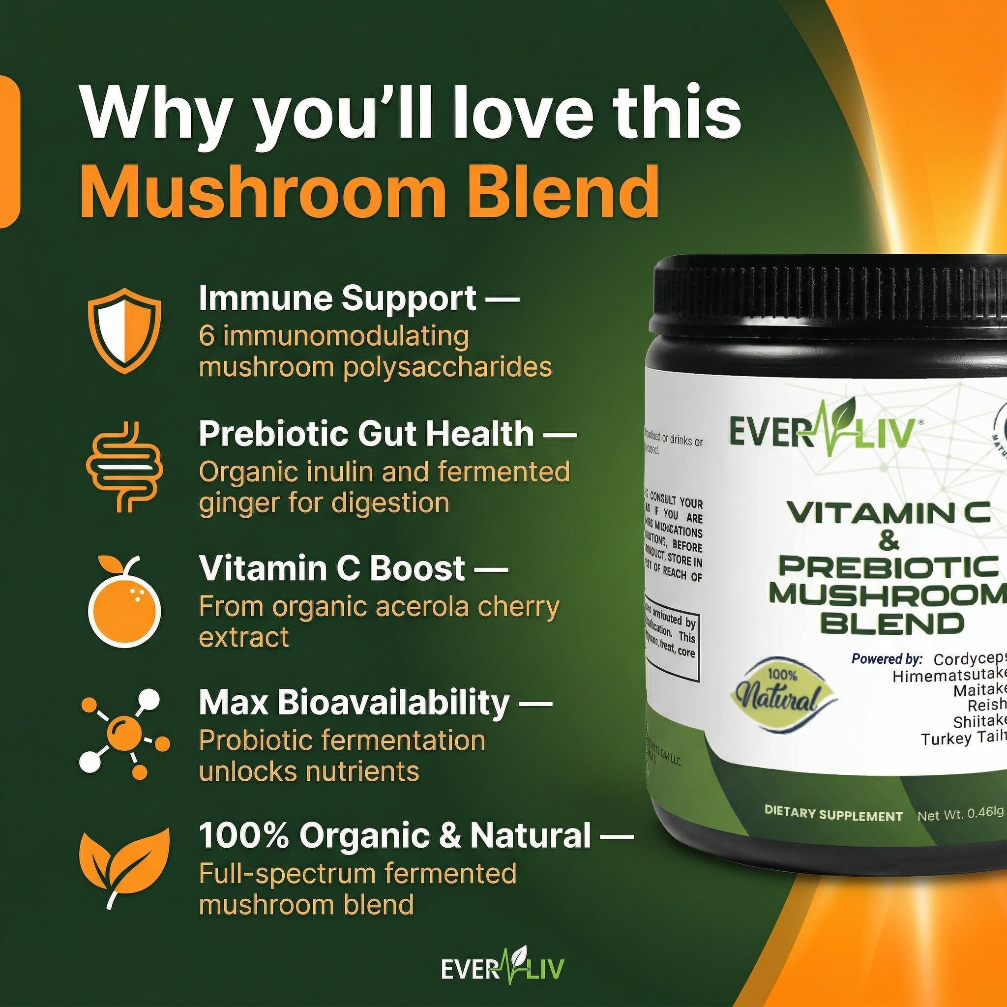 EverLiv - Vitamin C & Prebiotic Mushroom Blend - EverLiv LLC